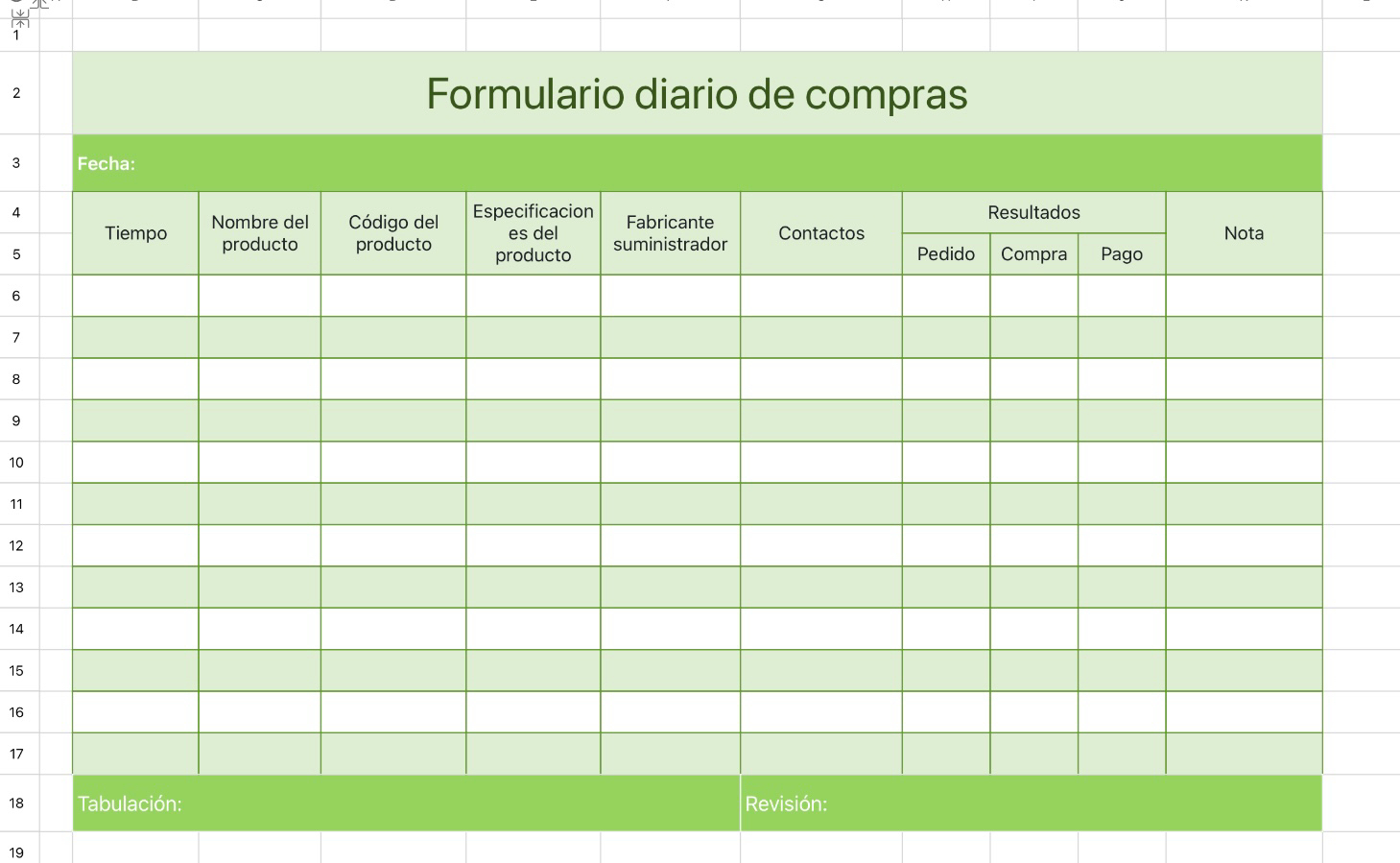 Formulario diario de compras